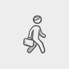 Man walking with briefcase sketch icon