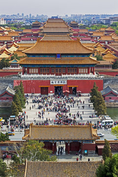 The Forbidden City in Beijing looking South taken from the viewing point of Jingshan Park, Beijing, China