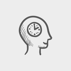 Clock in head sketch icon
