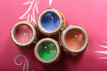 Beautiful multicolored diya candles