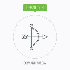 Bow with arrow icon. Valentine weapon sign.