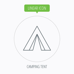 Tourist tent icon. Camping travel sign.