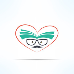 Vector love reading symbol with heart and book in modern flat