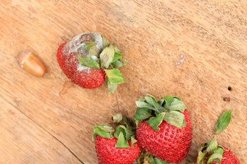 Strawberry rotten on wood vintage