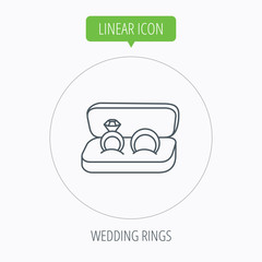 Wedding rings icon. Jewelry with diamond sign.