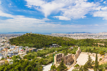 Fototapeta na wymiar Acropolis view to Philopappos hill, Athens, Greece