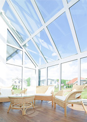 Wintergarten mit großen Fenstern