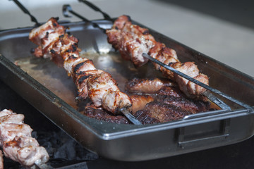 Appetizing fresh meat shish kebab. 