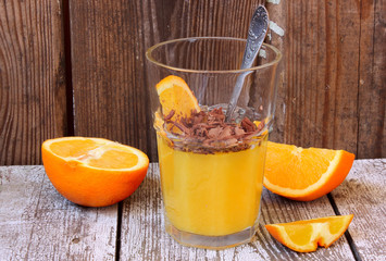 Jelly orange juice with chocolate chips