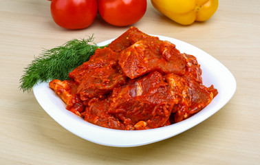 Raw marinated meat for bbq