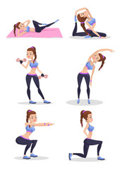 Sport girls. Vector cartoon flat illustration set