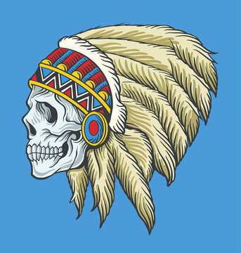 Indian skull. Vector tattoo illustration