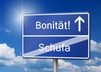 Obraz premium Kredit Schufa Bonität Schild blau