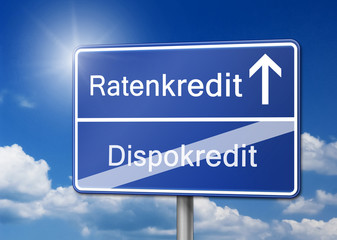 Obraz premium Ratenkredit statt Dispokredit Schild blau