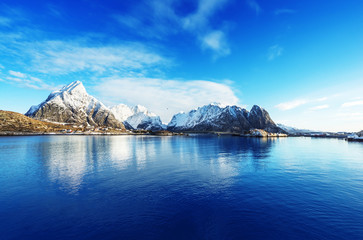snow in Reine Village, Lofoten Islands, Norway