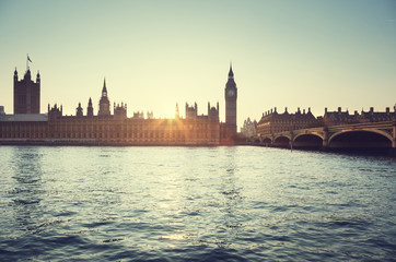 Naklejka na ściany i meble Big Ben and Westminster at sunset, London, UK