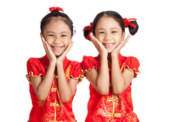 Asian twins girls in  chinese cheongsam dress