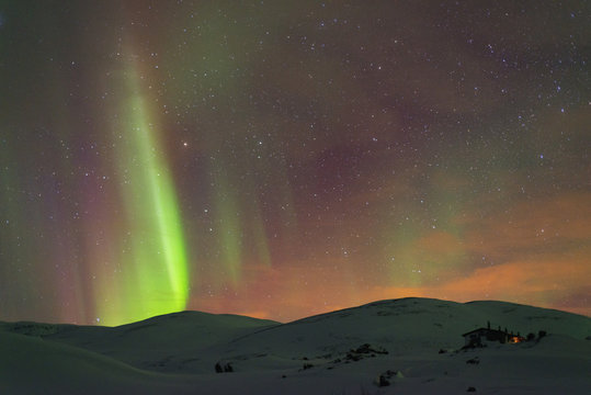 Aurora borealis (Northern Lights) on Kungsleden (Kings Trail), Abisko National Park, Lapland, Arctic Circle, Sweden