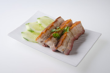 pork. BBQ Pork and Crispy Pork with Rice.