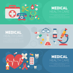 Medical banners templates in trendy flat style