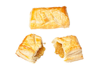 Crunchy pie with pineapple jam stuffed, isolated on white