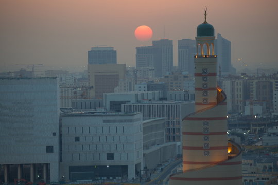 Kassem Darwish Fakhroo Islamic Cultural Centre at sunset, Doha, Qatar