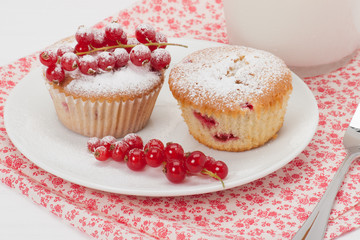 Cupcakes With Fresh Redcurrant. White Painted Table