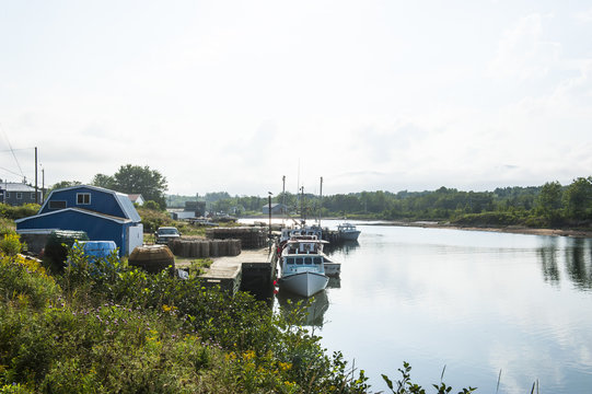 Little boats in the bay of Dingwall, Cape Breton Highlands National Park, Cape Breton Island, Nova Scotia, Canada 