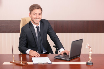 Vivacious lawyer sitting at the table