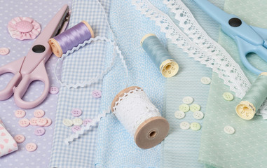 Fototapeta na wymiar Sewing Craft Kit. Tailoring Hobby Accessories