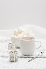 Mug Of Hot Chocolate. Marshmallows And Sweets. Christmas Decorat