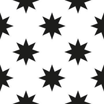 Monochrome geometric seamless pattern with Christmas stars