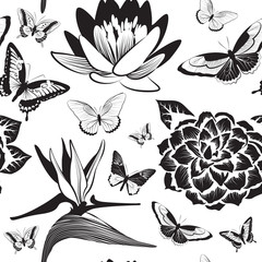 Seamless pattern with flofers and butterflies