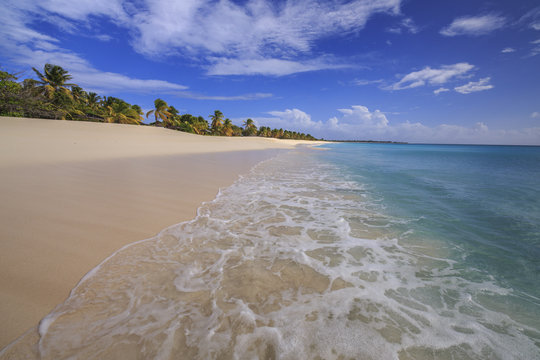 The deserted beach of K-Club, located not far from the village, closed since 2004, Barbuda, Antigua and Barbuda, Leeward Islands