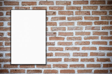 Blank white poster and brick wall background