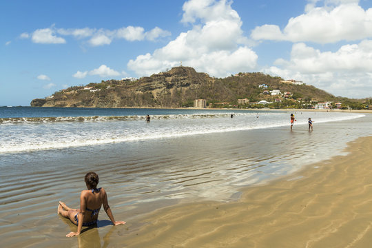 Lookout hill overlooking the beach at this popular tourist hub for the southern surf coast, San Juan del Sur, Rivas, Nicaragua