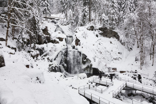 Triberg Waterfalls in winter, Triberg, Black Forest, Baden-Wurttemberg, Germany