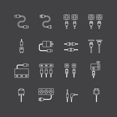 vector linear web icons set - cable wire computer and electricit