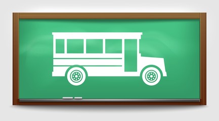 School board with school bus, vector illustration.
