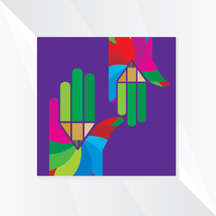 creative hand with house icon vector 