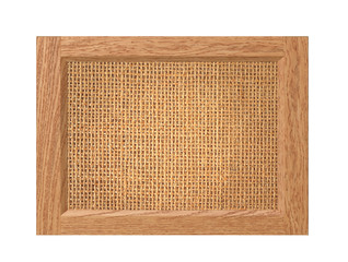 Linen texture in wooden frame isolated on white background
