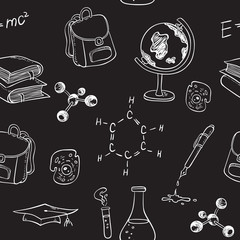 School seamless pattern on a chalkboard