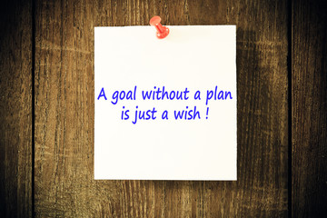 Text a goal without a plan is just a wish! on paper and wood