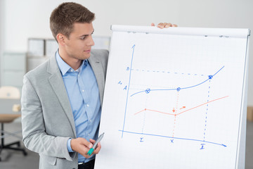 geschäftsmann hält einen vortrag am flipchart