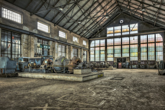 Turbine hall in an abandoned power plant