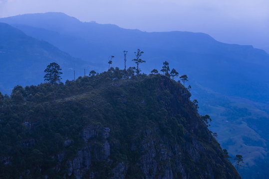 View over mountains from Haputale in the Sri Lanka Hill Country landscape at sunrise, Nuwara Eliya District, Sri Lanka