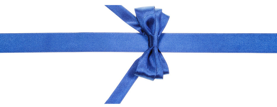 real blue bow with vertically cut end on silk band