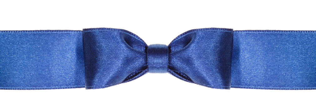 symmetric blue bow knot on wide silk ribbon