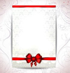soft pearl background with a bright red ribbon