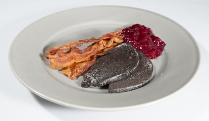 Swedish Blood Pudding with Bacon and Lingonberry Jam
